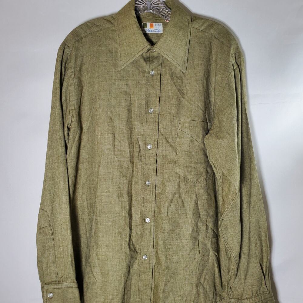 Phelps Wilger Mens Shirt Large Tan Khaki Button Up Long Sleeve Collared Casual